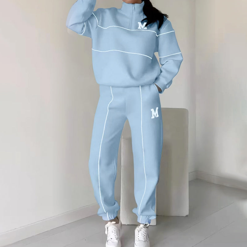 Lässiges Set aus Sweatshirt und Jogginghose mit halbem Reißverschluss