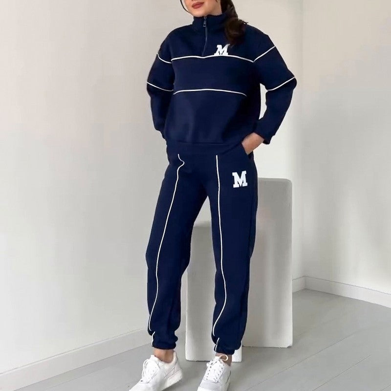 Lässiges Set aus Sweatshirt und Jogginghose mit halbem Reißverschluss