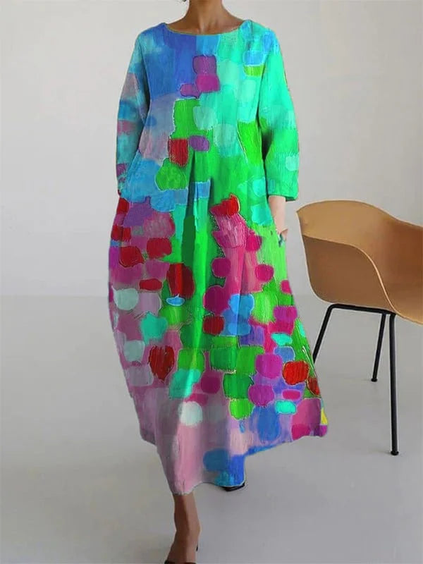 Lässiges Kleid mit Ölkunst-Flory-Print für Damen