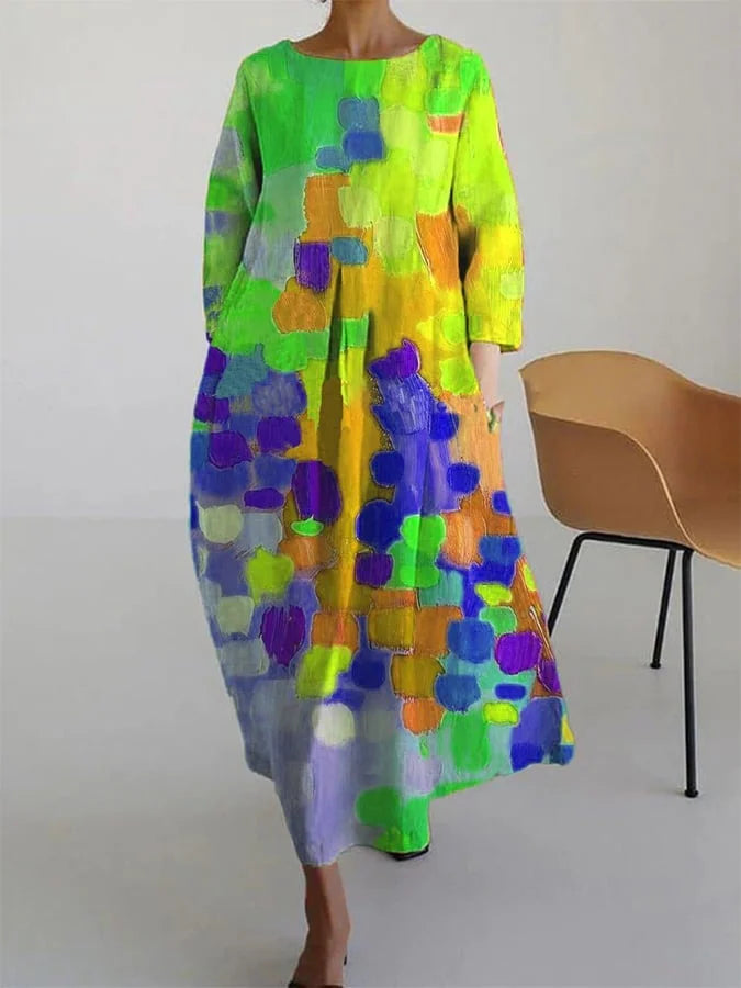 Lässiges Kleid mit Ölkunst-Flory-Print für Damen