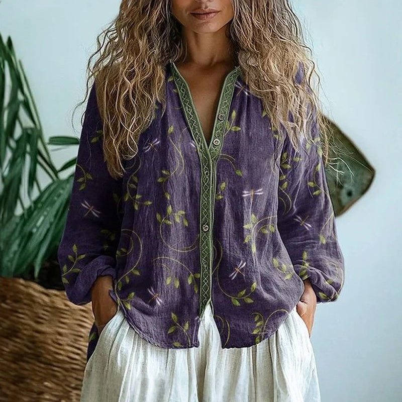 Ambre I Vintage-Bluse mit Blattmuster