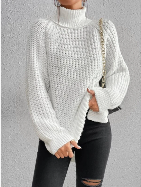 Rollkragenpullover aus Baumwolle mit Raglanärmeln und geteiltem Saum