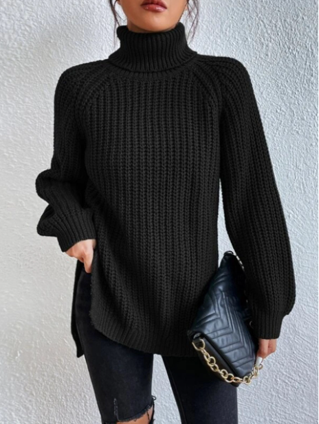 Rollkragenpullover aus Baumwolle mit Raglanärmeln und geteiltem Saum