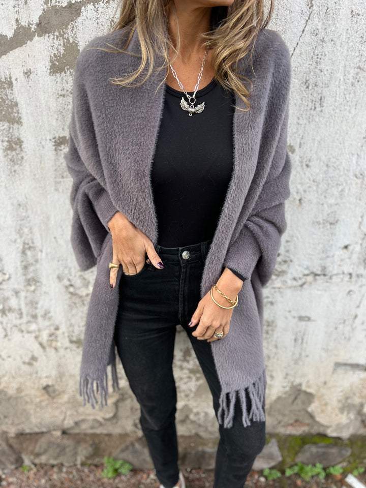 Damen Langarm Fransenmantel Casual 