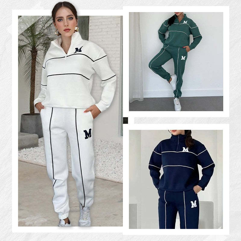 Lässiges Set aus Sweatshirt und Jogginghose mit halbem Reißverschluss