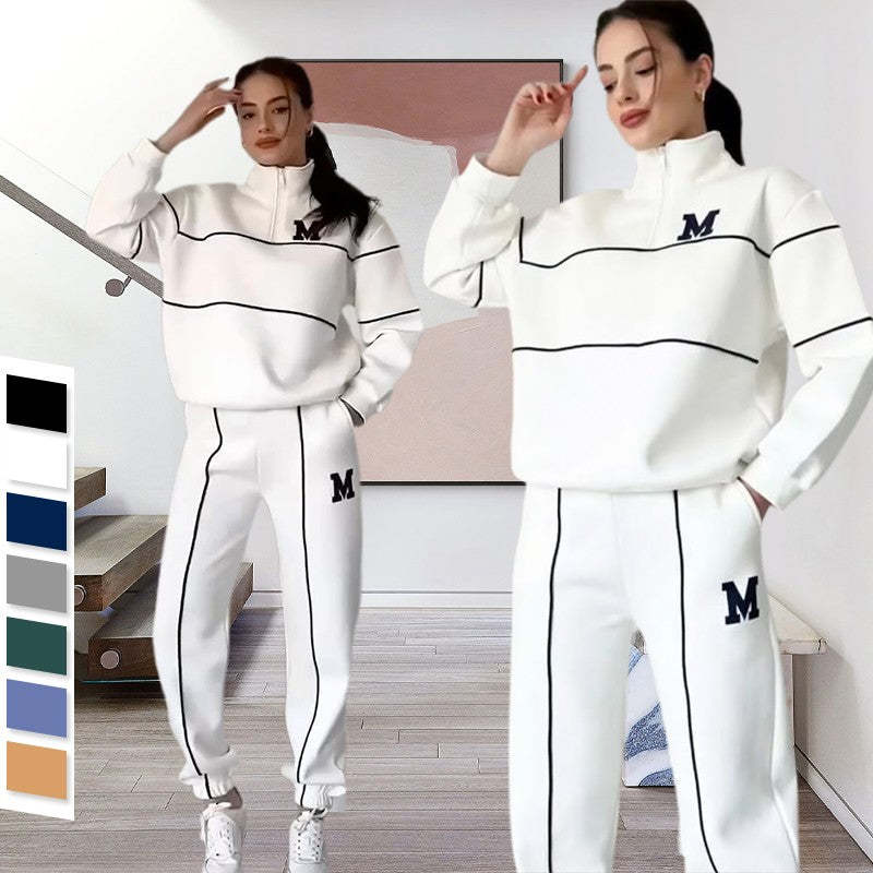 Lässiges Set aus Sweatshirt und Jogginghose mit halbem Reißverschluss