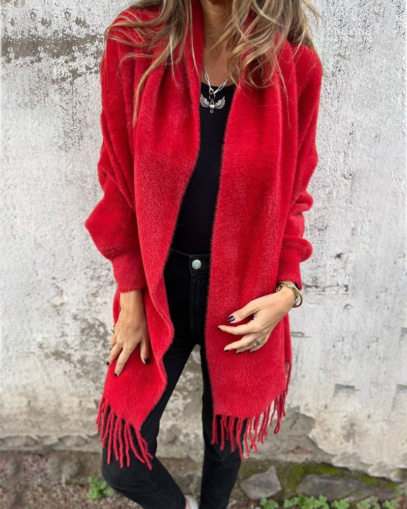 Damen Langarm Fransenmantel Casual 