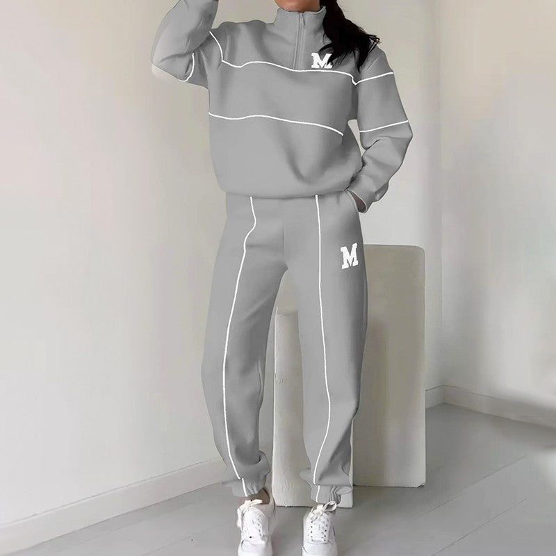 Lässiges Set aus Sweatshirt und Jogginghose mit halbem Reißverschluss