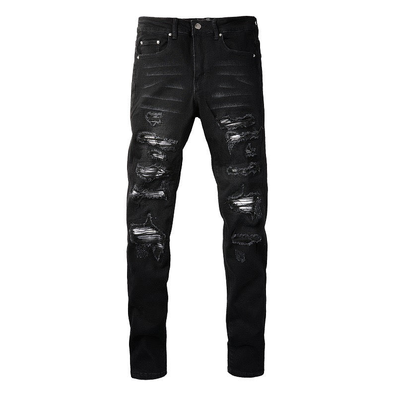 Graue Jeans mit Patches