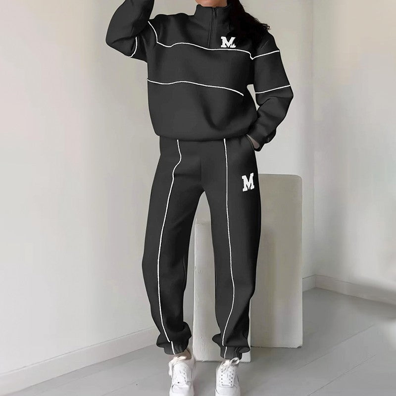 Lässiges Set aus Sweatshirt und Jogginghose mit halbem Reißverschluss