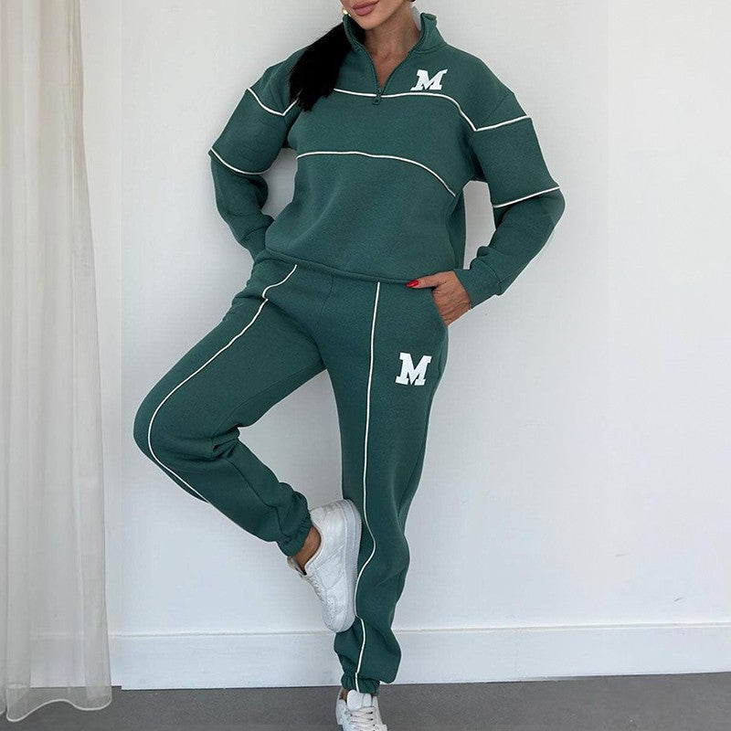 Lässiges Set aus Sweatshirt und Jogginghose mit halbem Reißverschluss