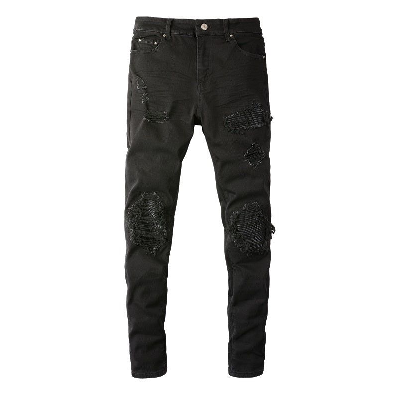 Schwarze Jeans mit Lederpatches