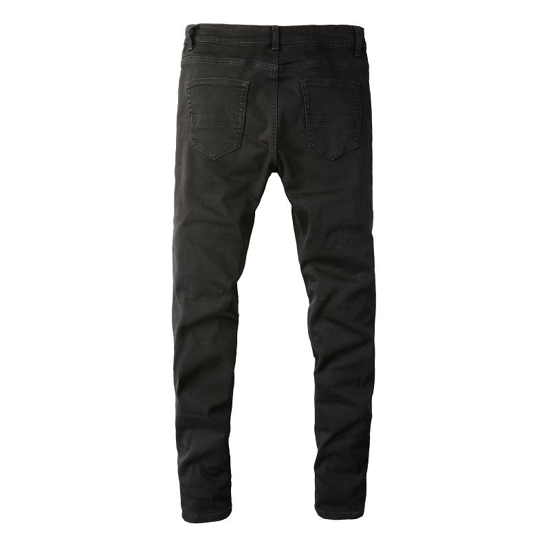 Schwarze Jeans mit Lederpatches