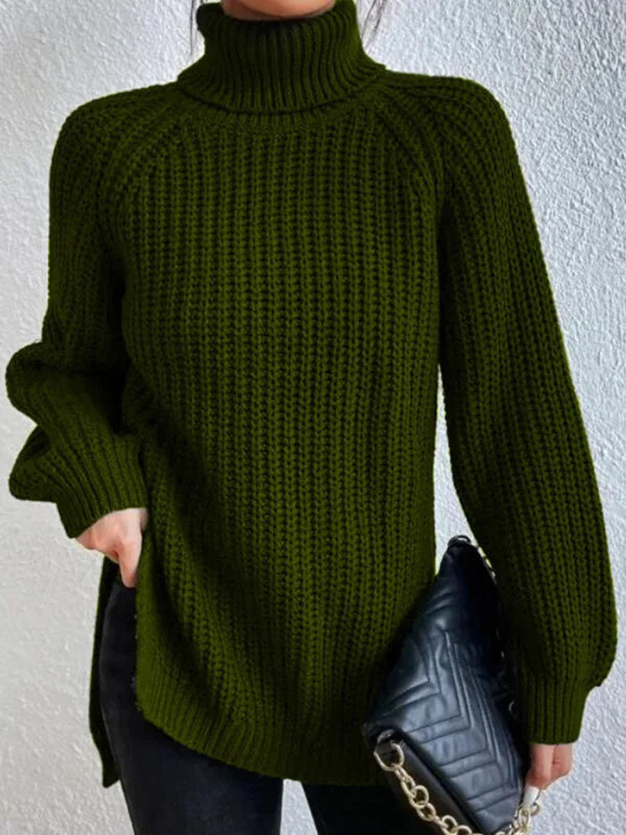 Rollkragenpullover aus Baumwolle mit Raglanärmeln und geteiltem Saum