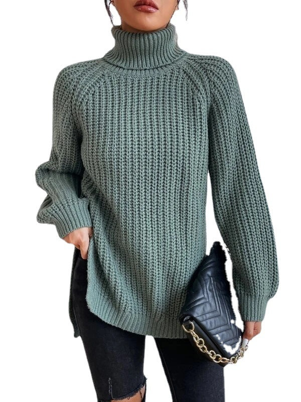 Rollkragenpullover aus Baumwolle mit Raglanärmeln und geteiltem Saum