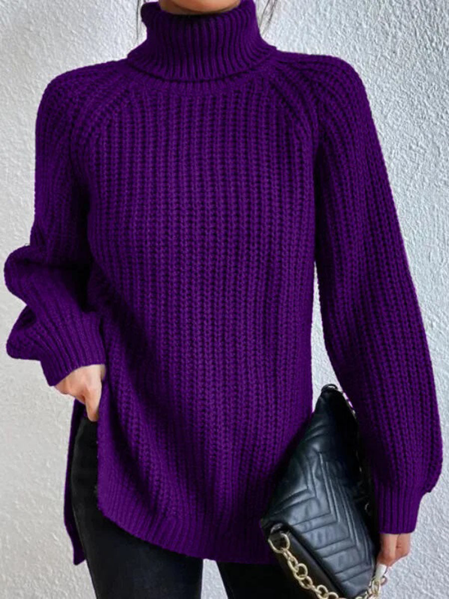 Rollkragenpullover aus Baumwolle mit Raglanärmeln und geteiltem Saum