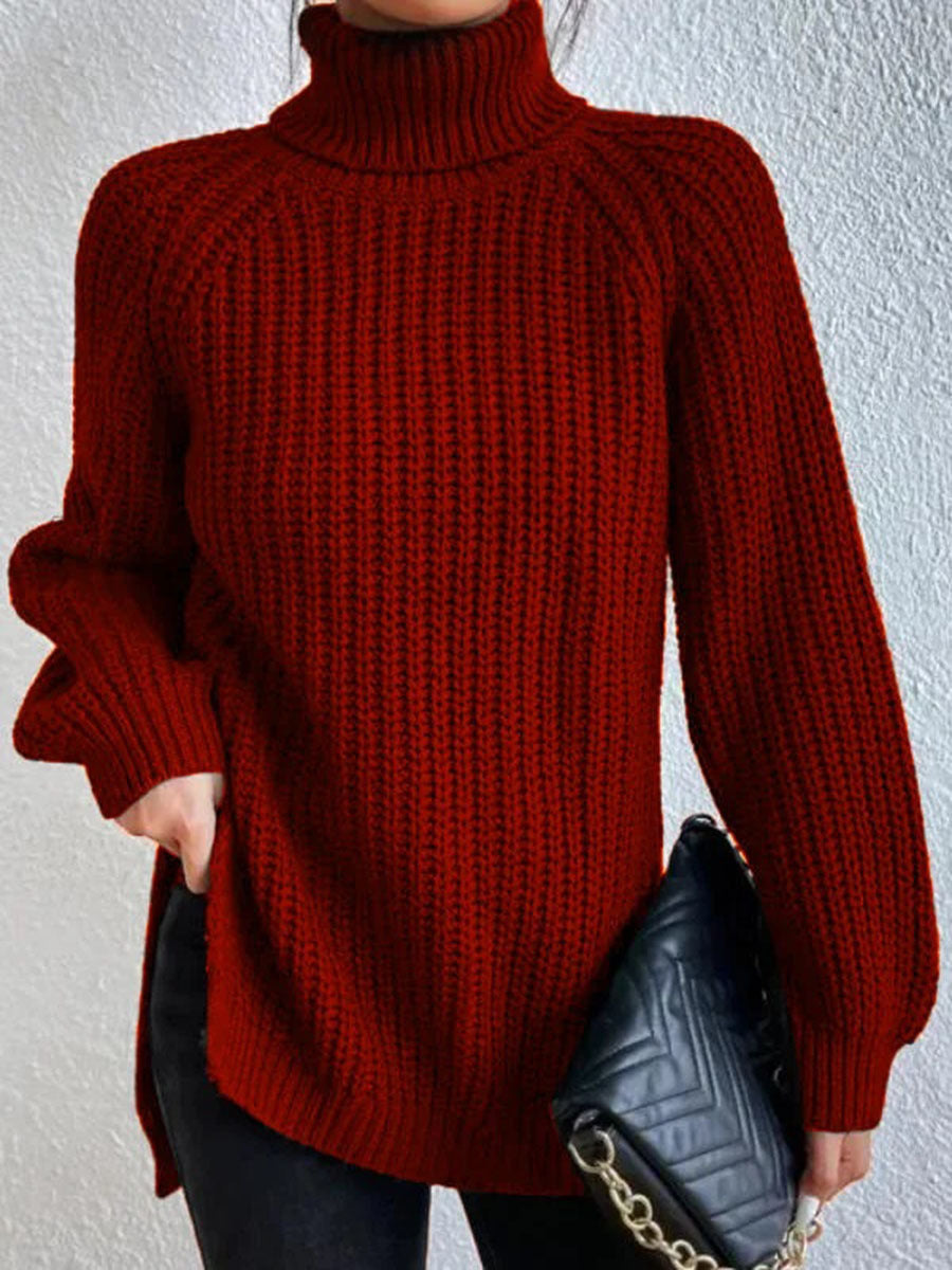 Rollkragenpullover aus Baumwolle mit Raglanärmeln und geteiltem Saum