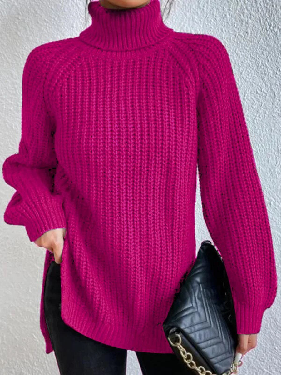Rollkragenpullover aus Baumwolle mit Raglanärmeln und geteiltem Saum