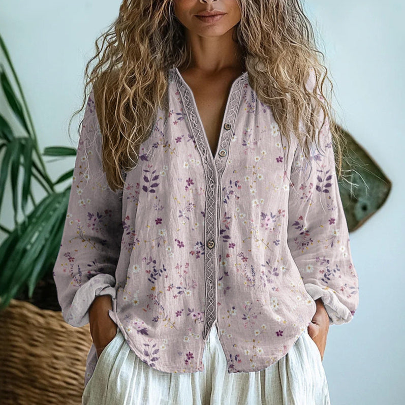 Ambre I Vintage-Bluse mit Blattmuster