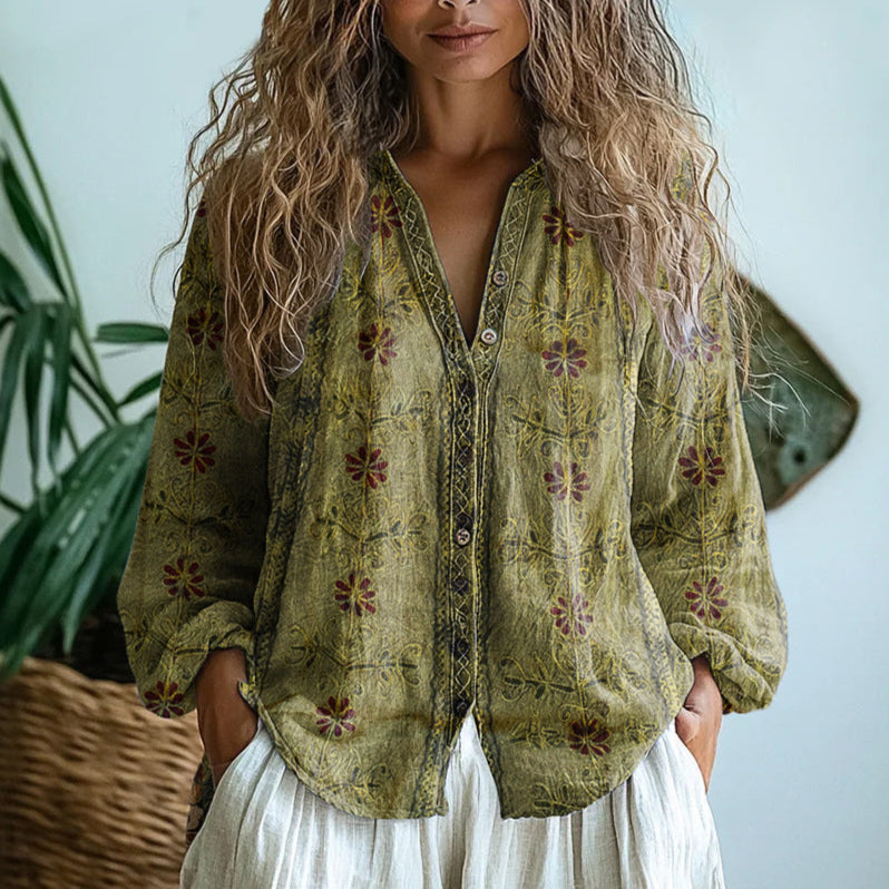 Ambre I Vintage-Bluse mit Blattmuster