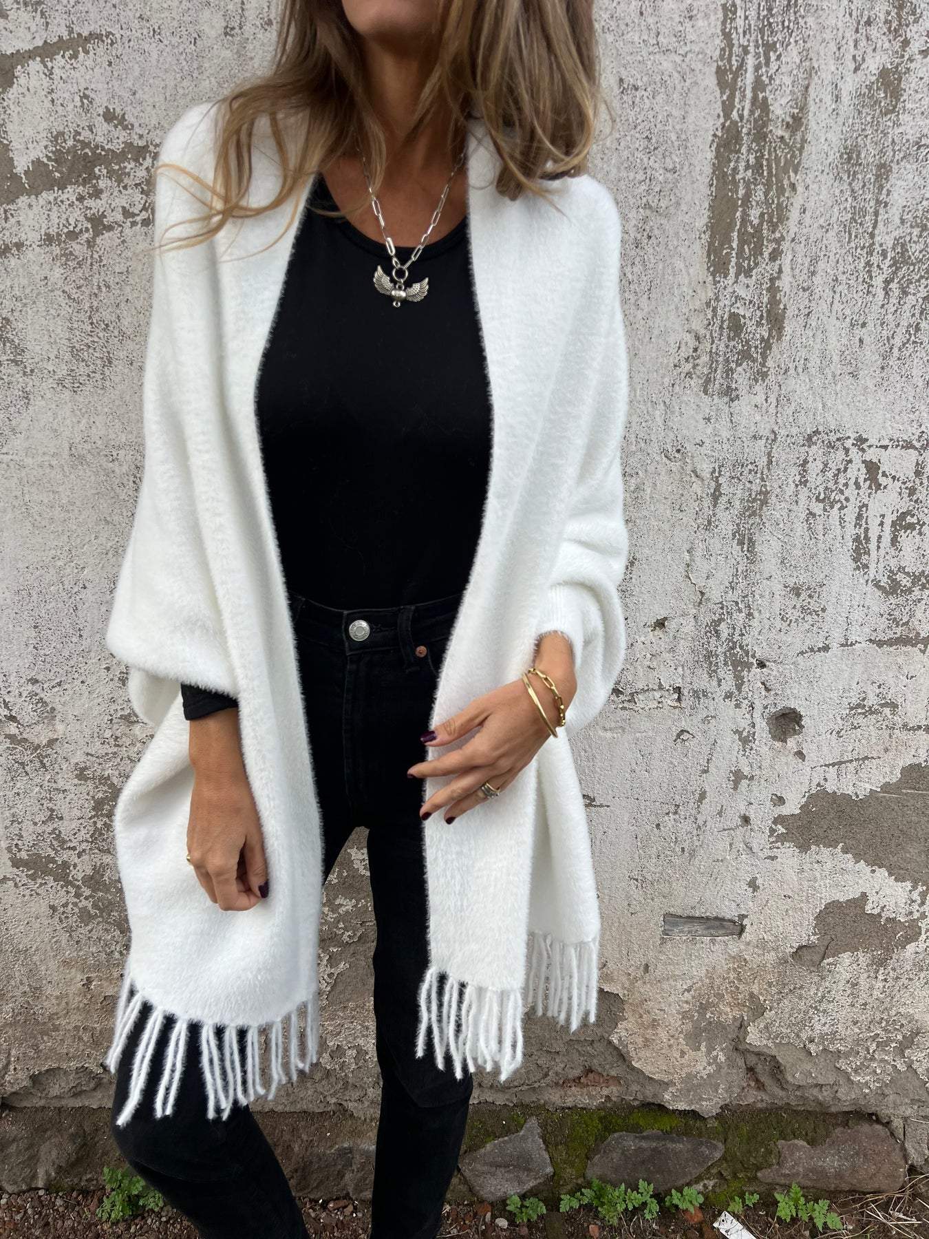 Damen Langarm Fransenmantel Casual 