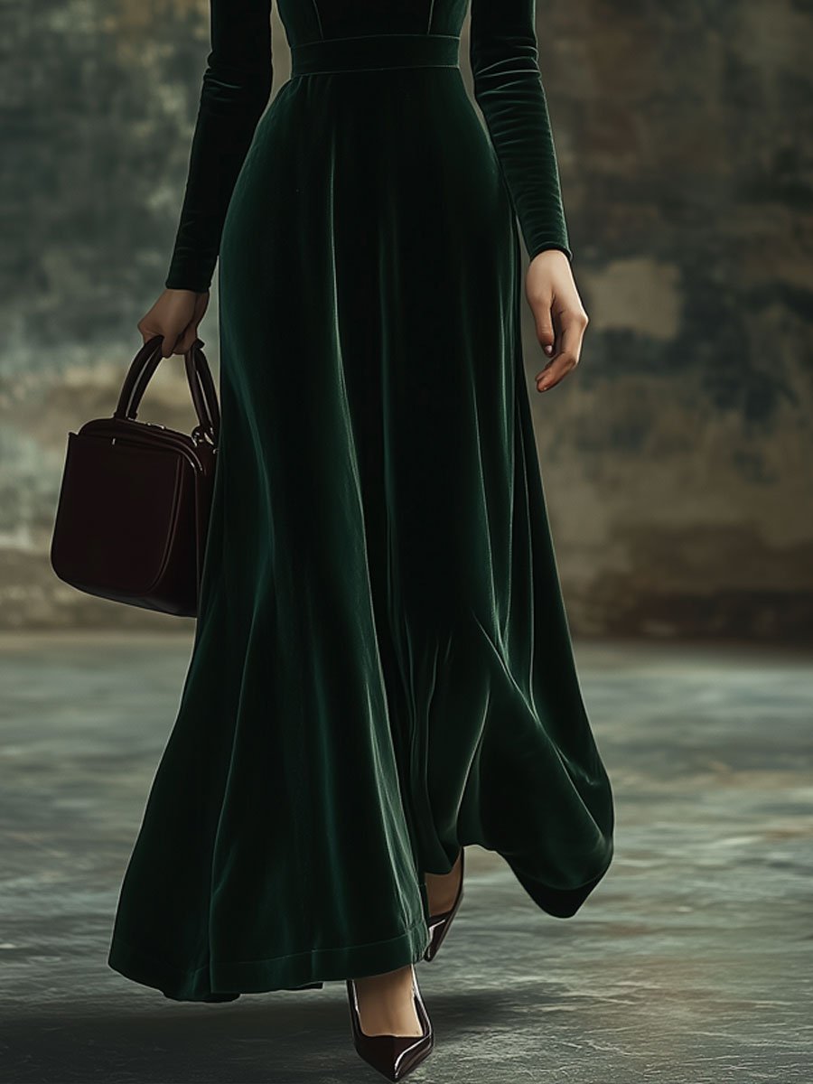 Juliette – Samt-Maxikleid mit Stehkragen und Schleifendetail
