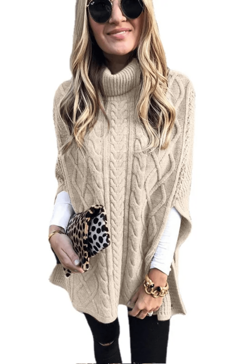 Colette | Stylischer Rollkragen-Poncho mit Zopfmuster