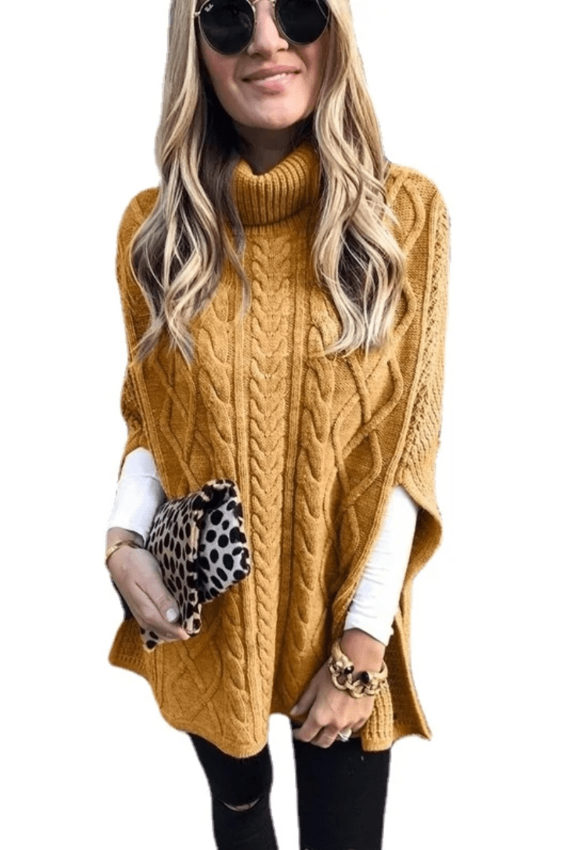 Colette | Stylischer Rollkragen-Poncho mit Zopfmuster