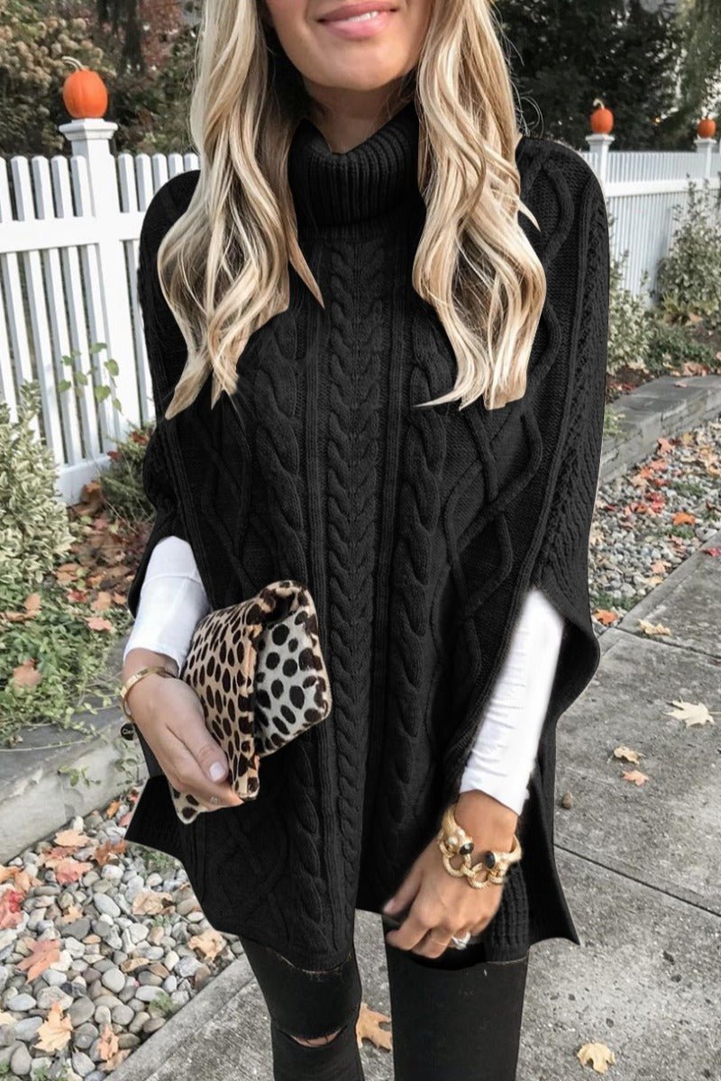 Colette | Stylischer Rollkragen-Poncho mit Zopfmuster