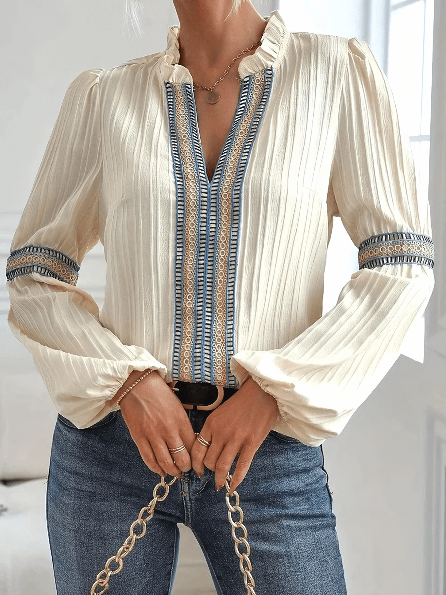 Selvara | Langärmlige Plisseebluse