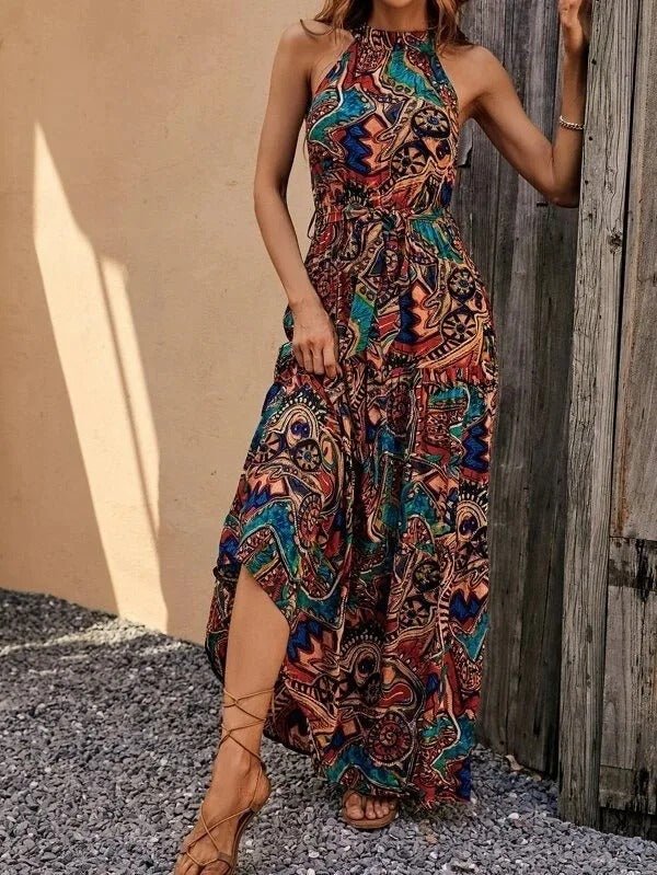 Elanora | Neckholder-Maxikleid mit Print