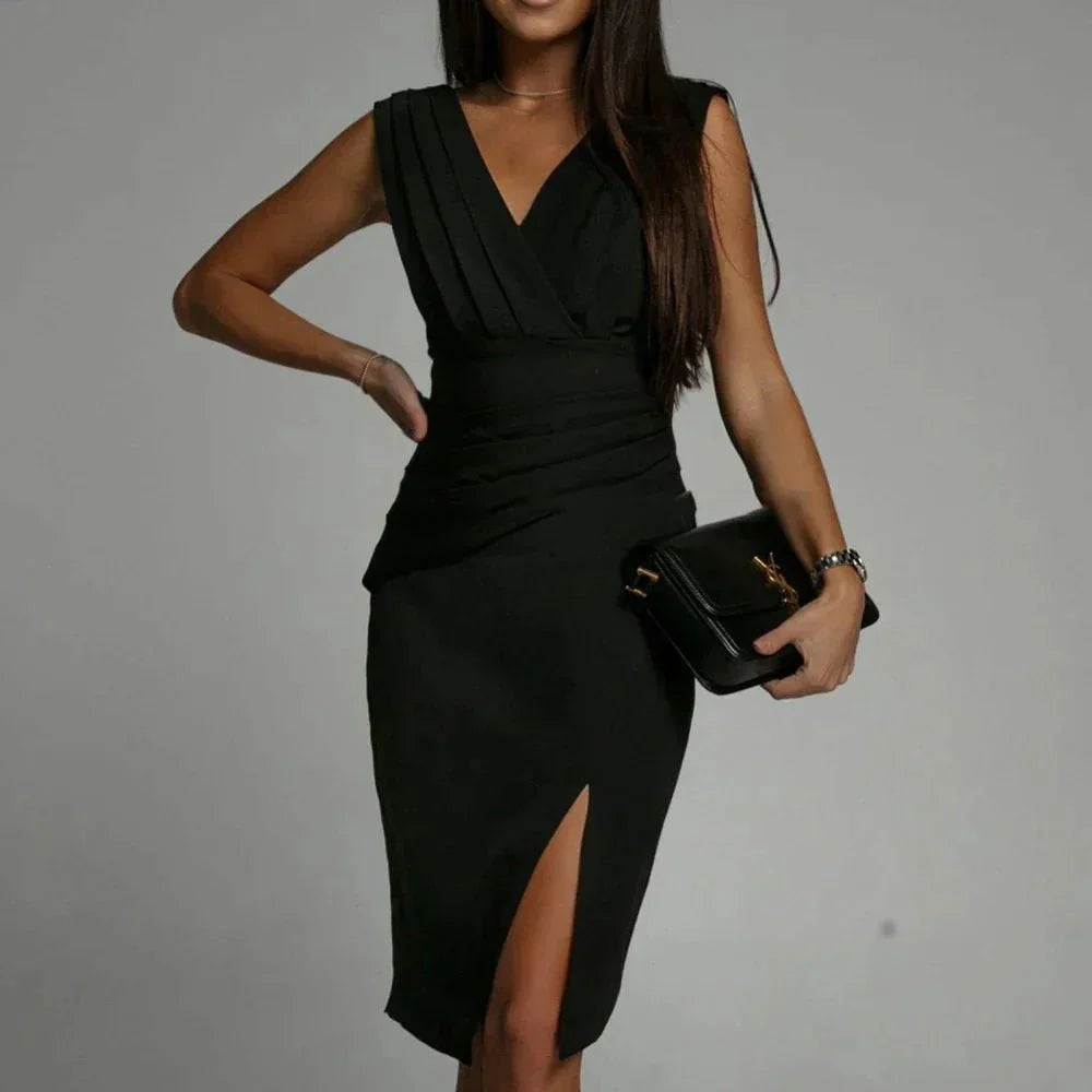 Samira | Elegantes Plisseekleid mit Schlitz