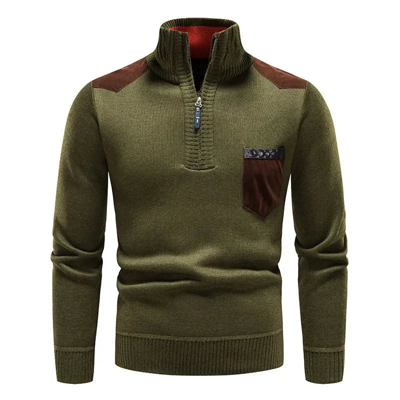 Herren-Strickpullover mit Rollkragen und halbem Reißverschluss 