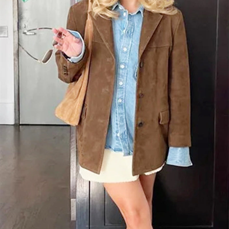 Oversize-Blazer aus Wildlederimitat im Vintage-Stil für Damen