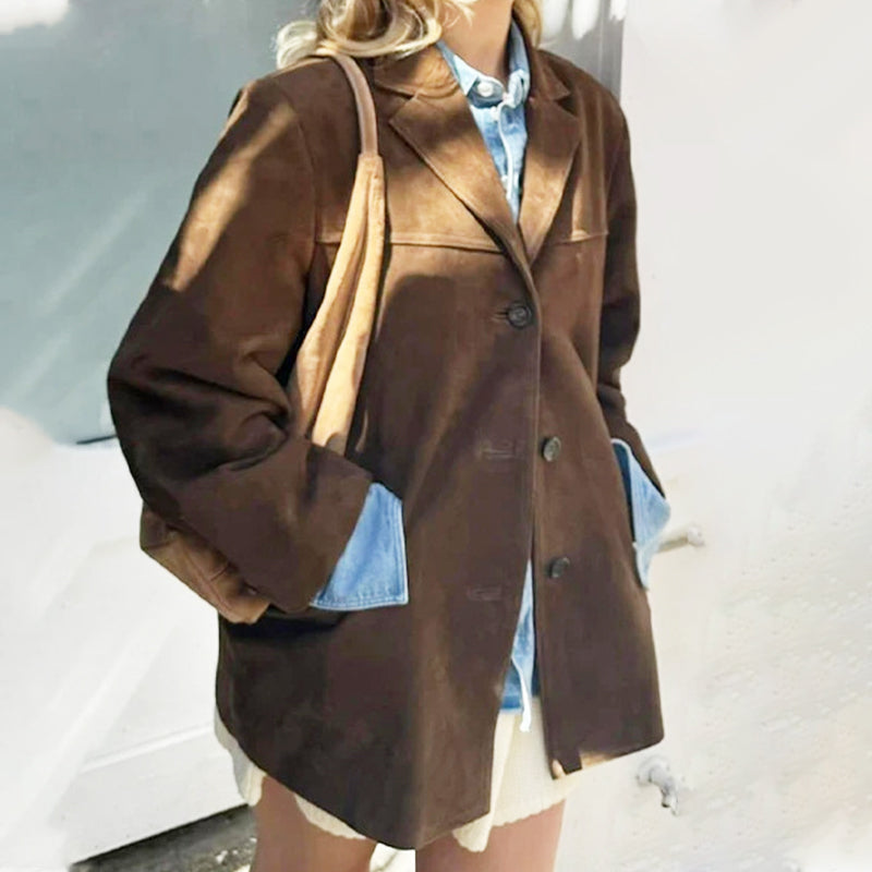 Oversize-Blazer aus Wildlederimitat im Vintage-Stil für Damen