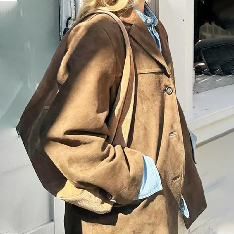 Oversize-Blazer aus Wildlederimitat im Vintage-Stil für Damen