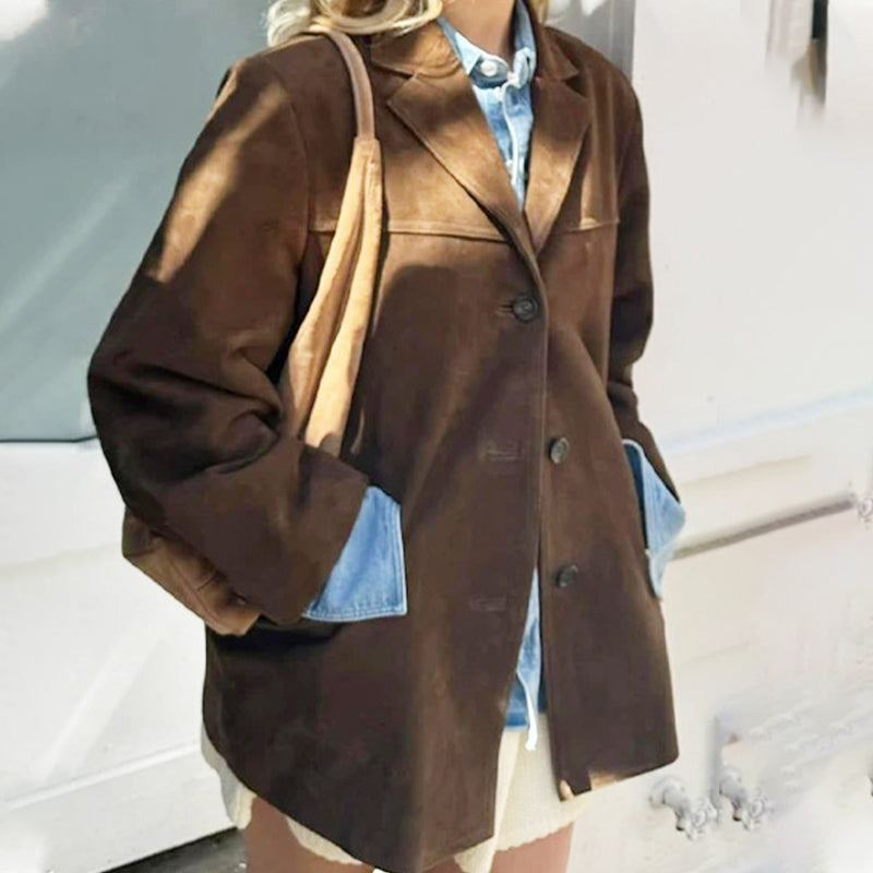Oversize-Blazer aus Wildlederimitat im Vintage-Stil für Damen