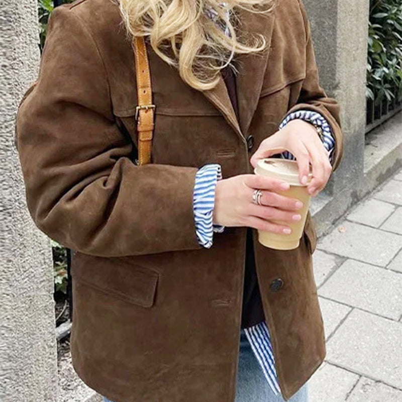 Oversize-Blazer aus Wildlederimitat im Vintage-Stil für Damen
